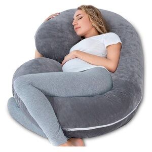 Gray U-Shaped Maternity Body Pillow